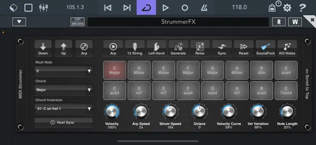 MIDI Strummer AUv3 Plugin screenshot