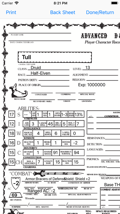 Character Gen for 1st Ed DnD screenshot