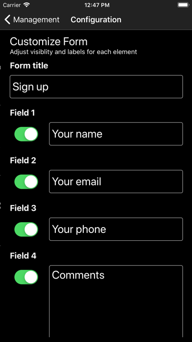 Sign Up Events screenshot