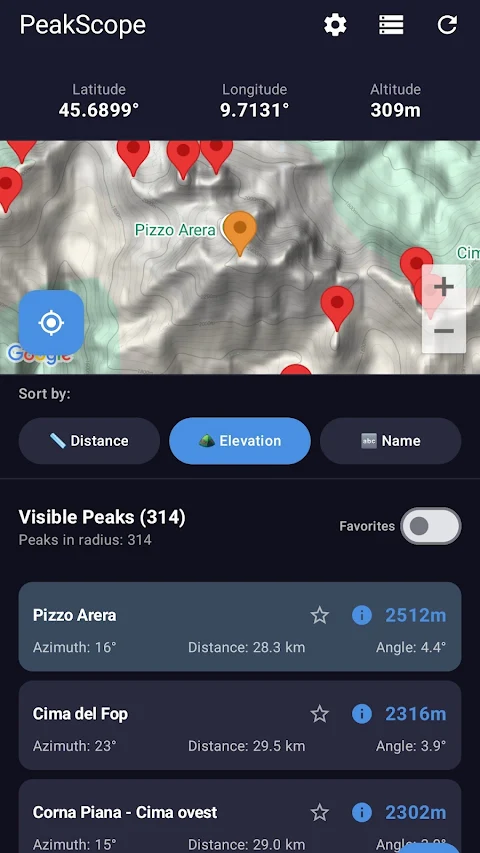 PeakScope Mountain Peak Finder screenshot