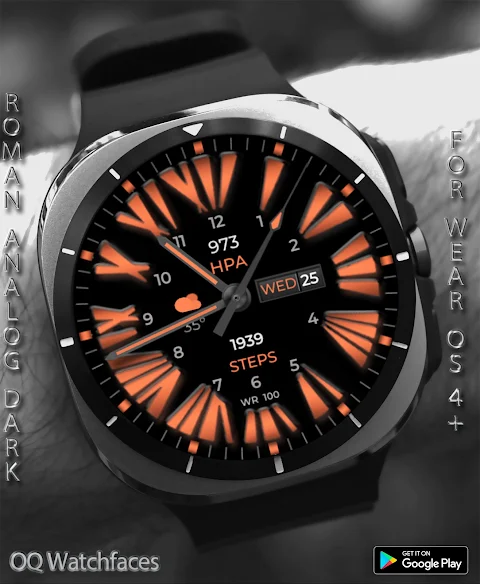 Roman Analog Dark WF Wear OS screenshot