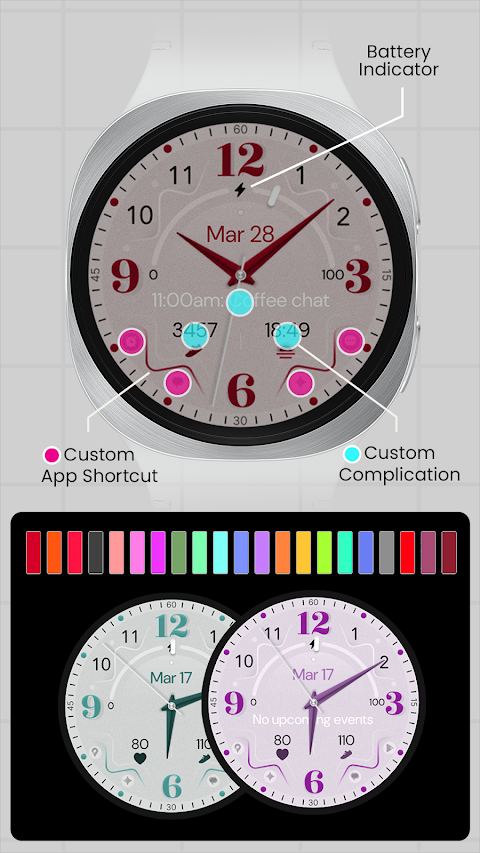Red Pink Analog Watch Face screenshot