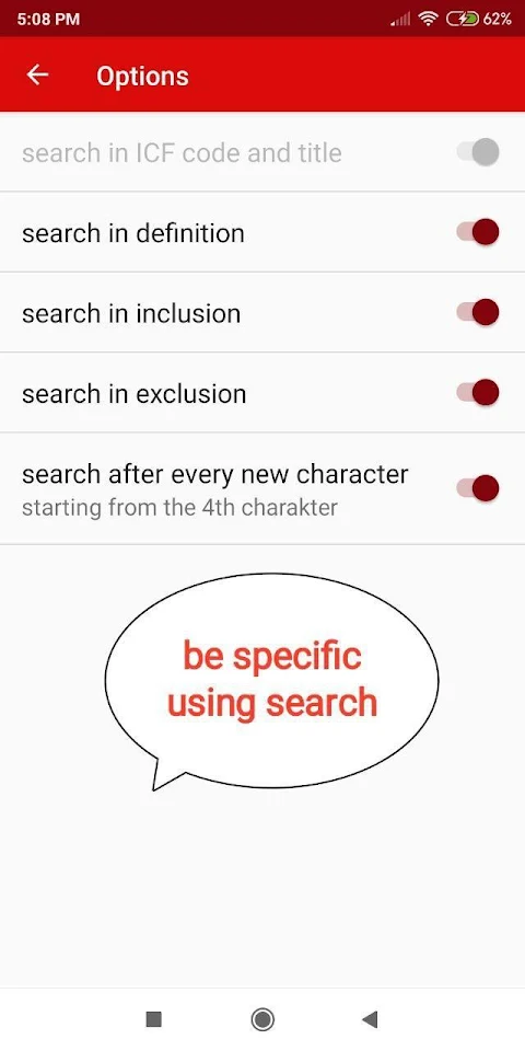 ICF Codes screenshot