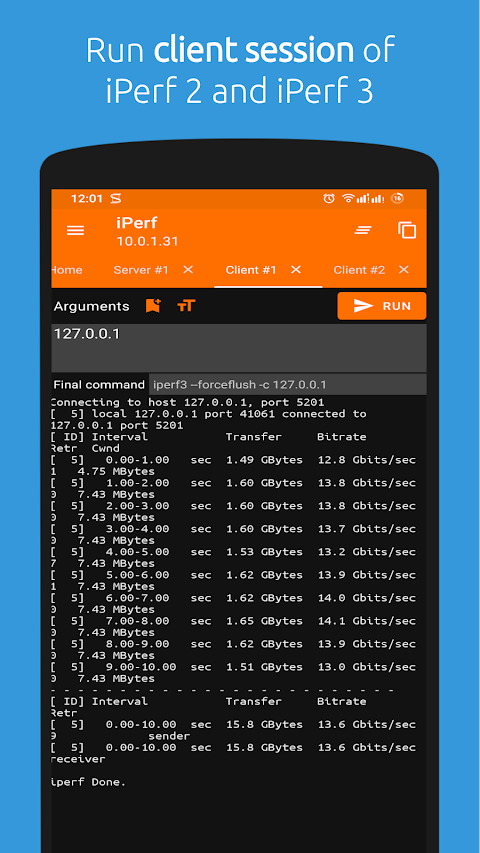 iperf – Bandwidth measurements screenshot