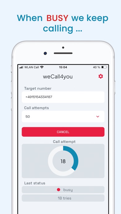 weCall4you (phone auto redial) screenshot