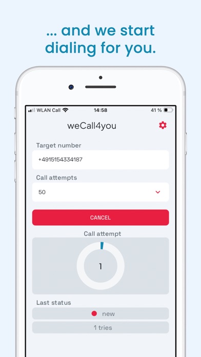 weCall4you (phone auto redial) screenshot