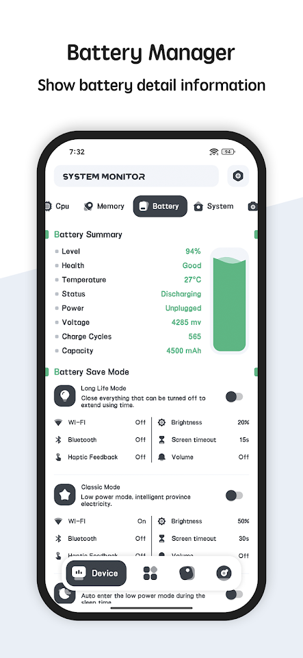 System Monitor Cpu Ram Battery screenshot