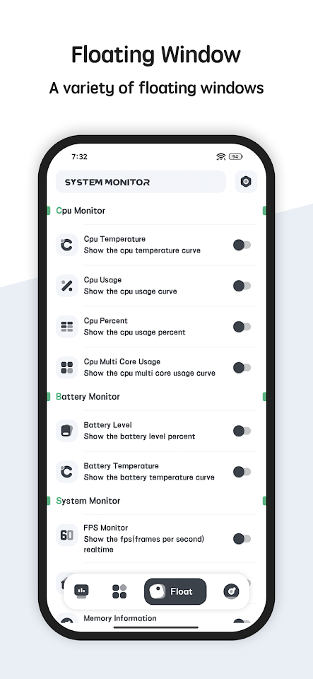 System Monitor Cpu Ram Battery screenshot