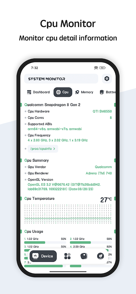 System Monitor Cpu Ram Battery screenshot
