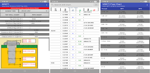 Machine Screws Drill/Tap Info screenshot
