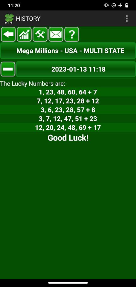Lottery numbers generator screenshot
