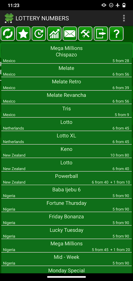 Lottery numbers generator screenshot