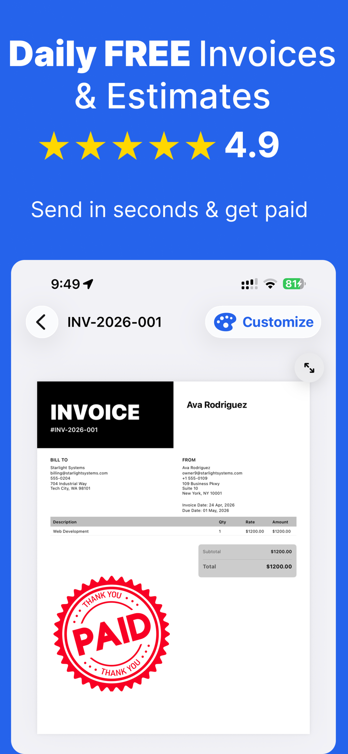 Invoice Maker · Estimate App screenshot
