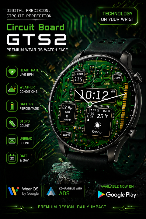 Circuit Board Watch Face GTS2 screenshot