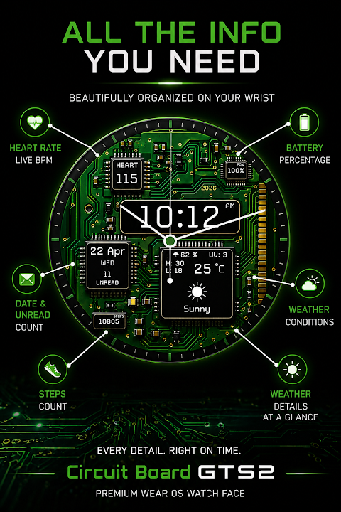 Circuit Board Watch Face GTS2 screenshot
