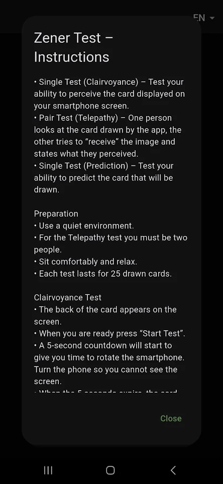 Zener Cards Test – WOS screenshot