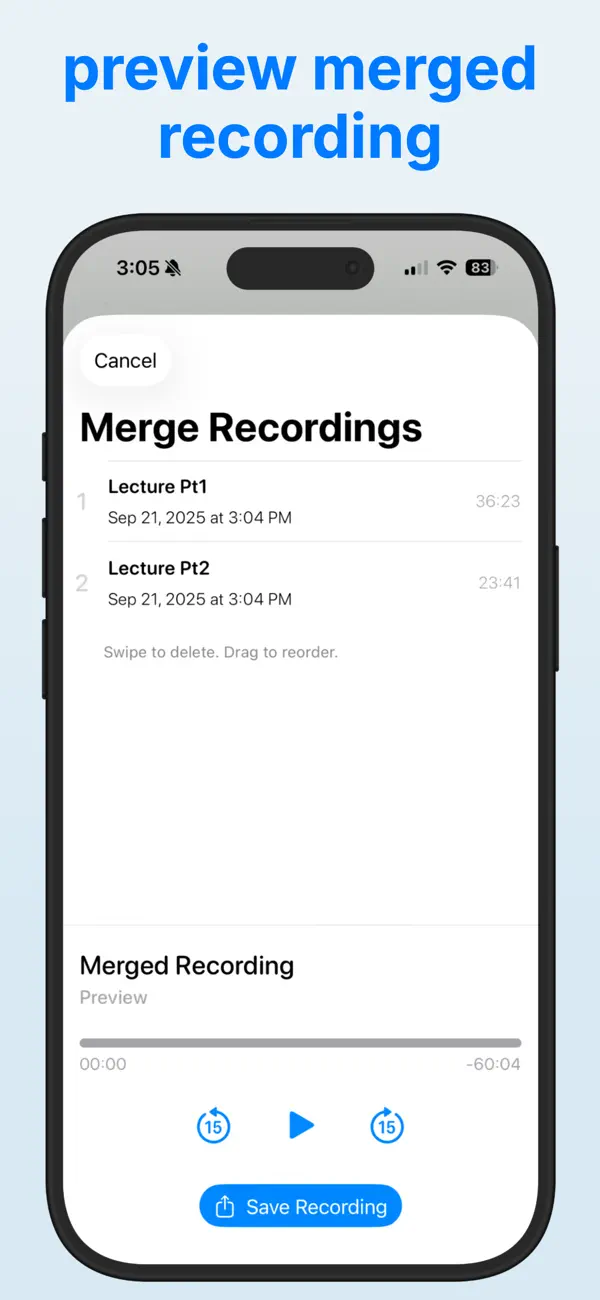 Merge Voice Memos screenshot