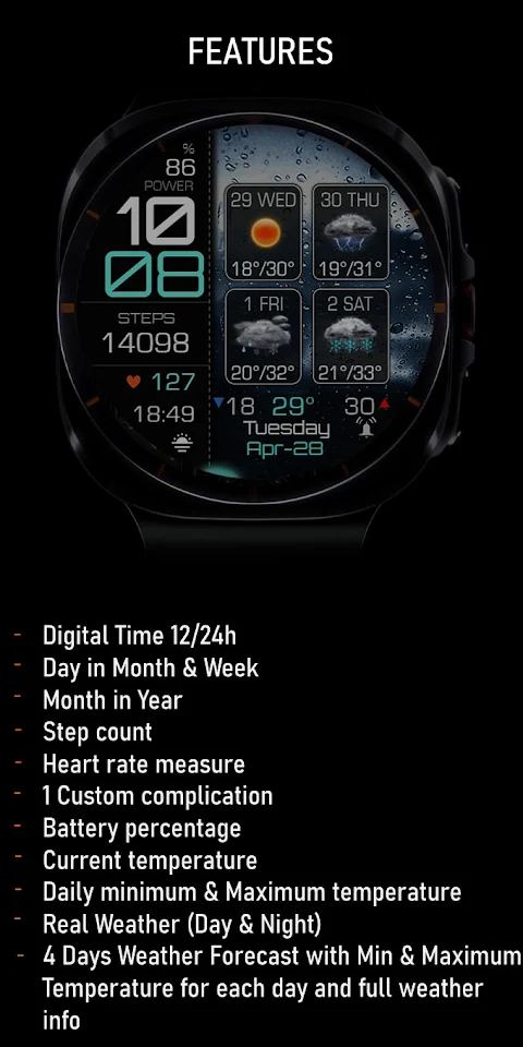 Weather 4 Days Digital Wear OS screenshot