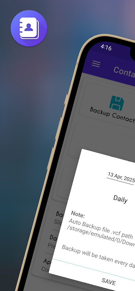 Contact backup scheduler screenshot