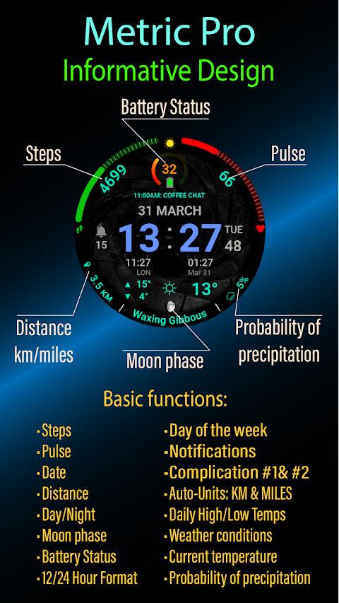 Metric Pro: Watch Face Wear OS screenshot
