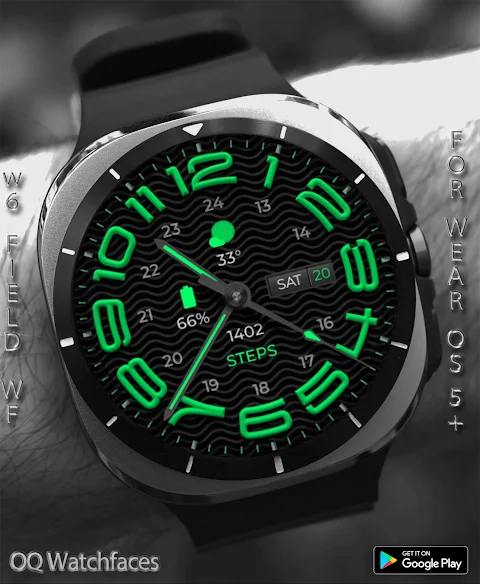 W6 Field Dark WF Wear OS 5+ screenshot