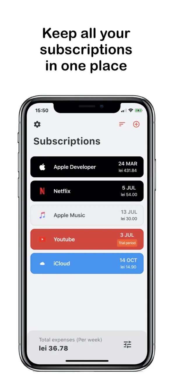 Subscriptions Manager screenshot