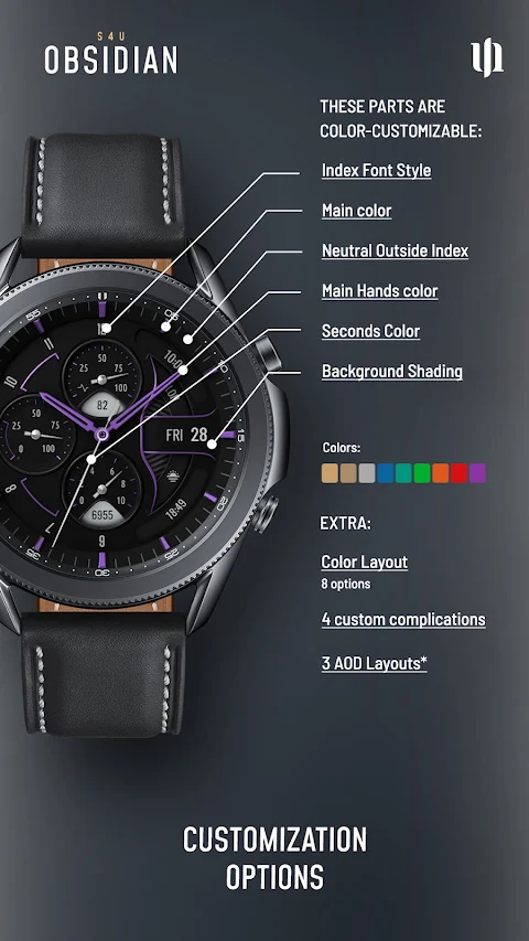 S4U Obsidian analog watch face screenshot