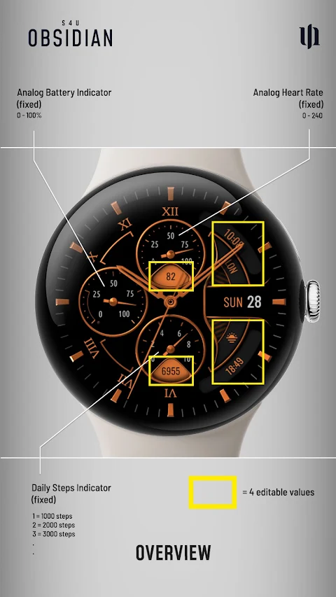 S4U Obsidian analog watch face screenshot