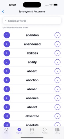 English synonyms antonyms screenshot