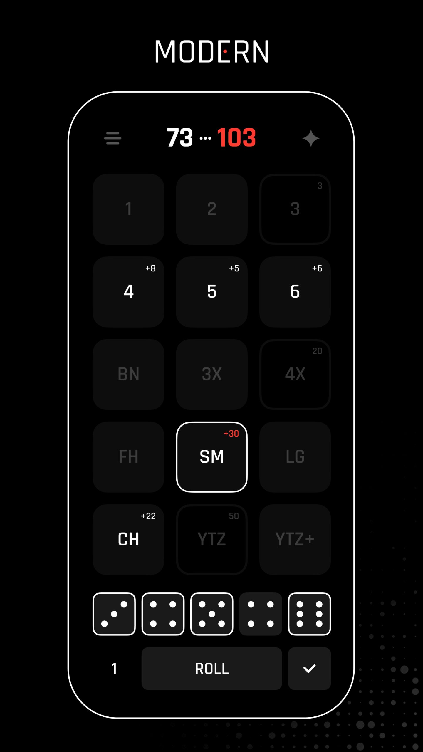 YTZ · A five-dice scoring game screenshot