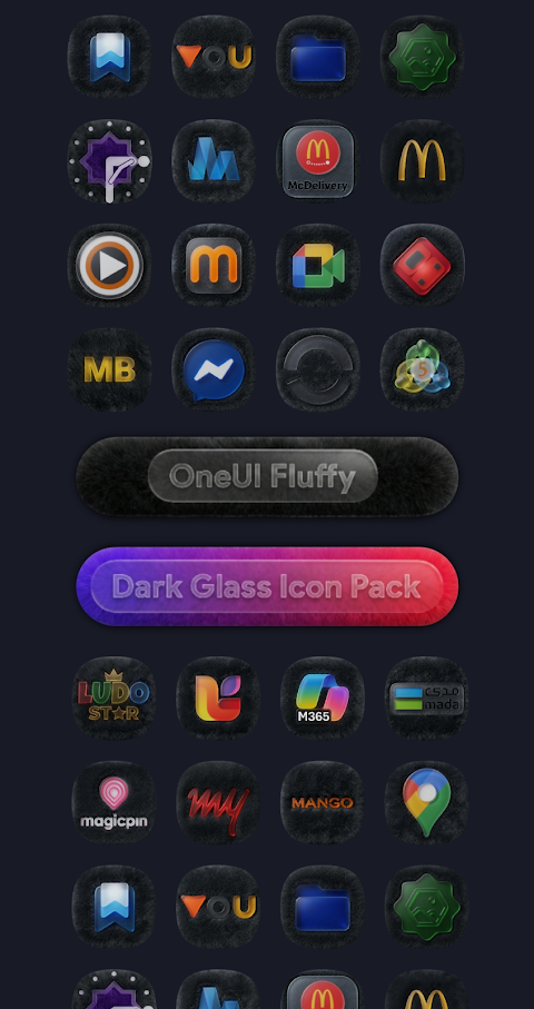 OneUI Fluffy Dark Glass Icons screenshot