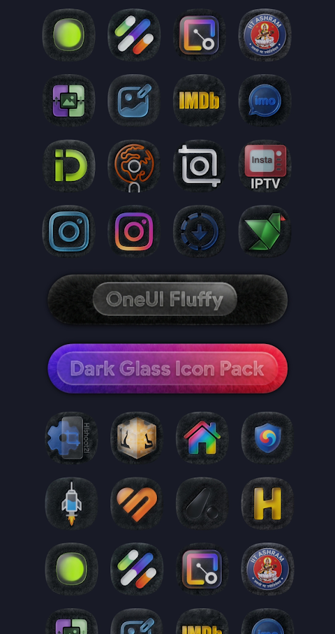 OneUI Fluffy Dark Glass Icons screenshot