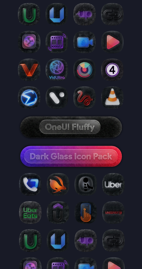 OneUI Fluffy Dark Glass Icons screenshot