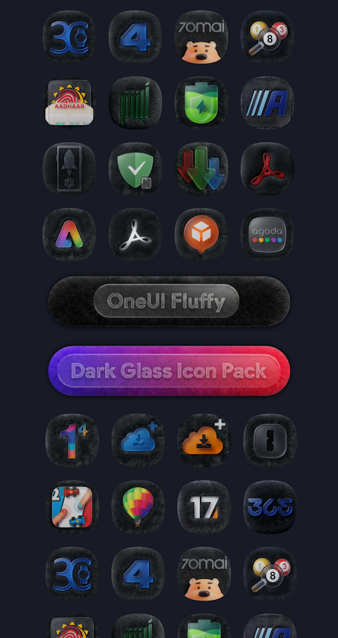 OneUI Fluffy Dark Glass Icons screenshot