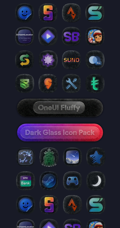 OneUI Fluffy Dark Glass Icons screenshot