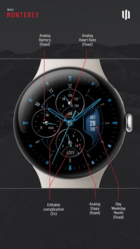S4U Monterey analog watch face screenshot