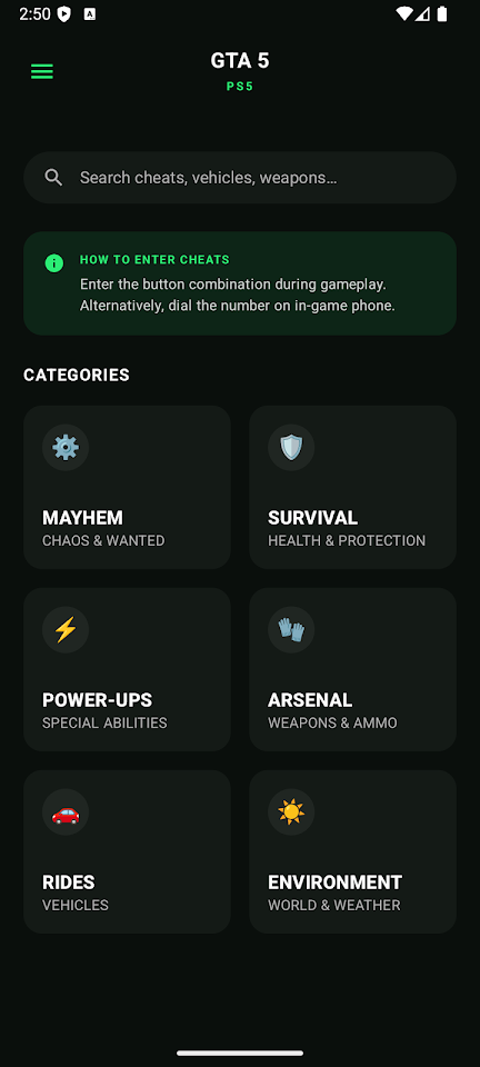 Cheat Codes for GTA Cheats screenshot