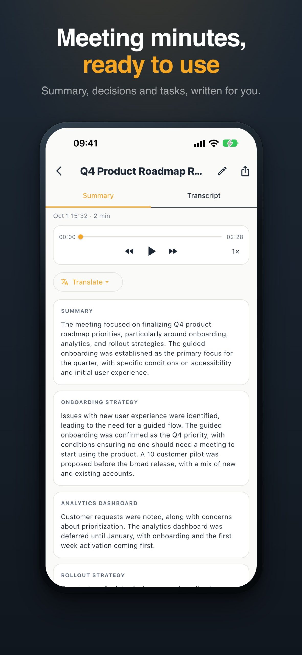 Minuted: AI Meeting Notes screenshot